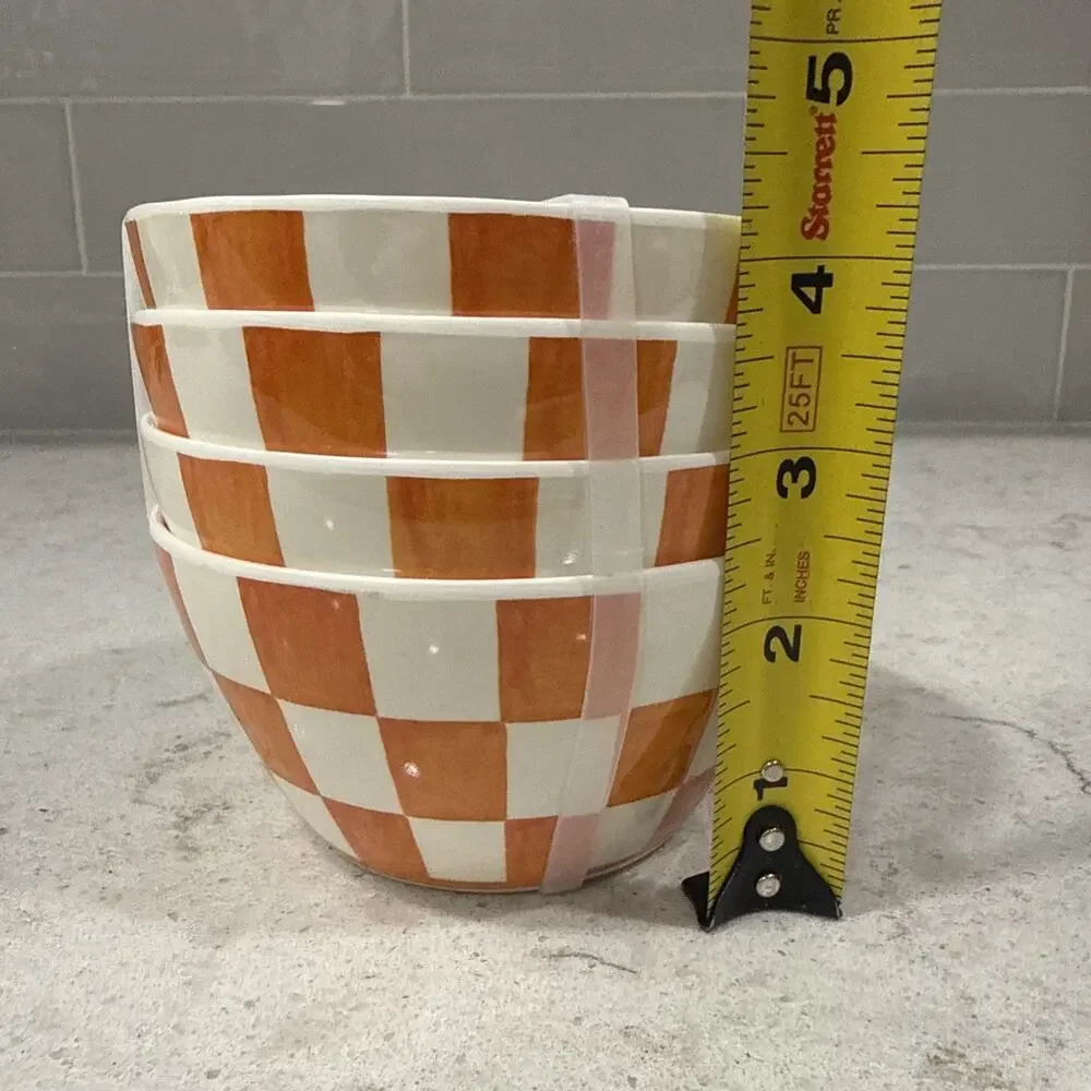 Set 4 BLACK WHITE Checkered Melamine 2.5”x4.5” BOWLS Shiny Appetizer Bowl Check